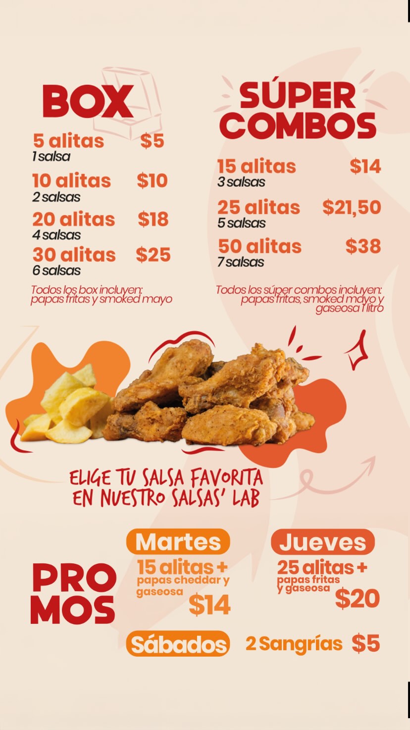 Carta original de alitas, combos y promociones