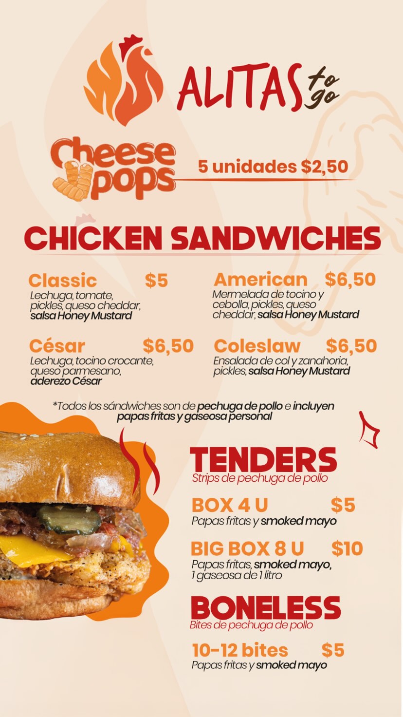 Carta original de sándwiches, tenders y boneless
